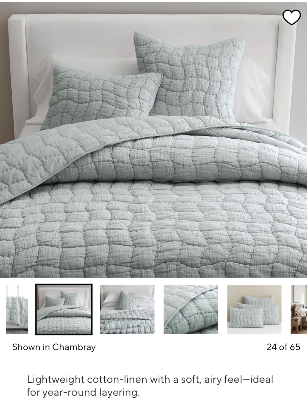 Pottery Barn Cloud Quilt Queen Bedspread with 3 Euro Shams Chambray - Picture 6 of 8